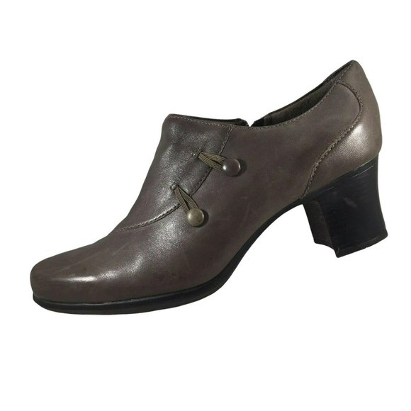 Clarks Booties Shoes 83681 Womens 10 M Heels Side Zipper Gray Brown Leather - Picture 1 of 12
